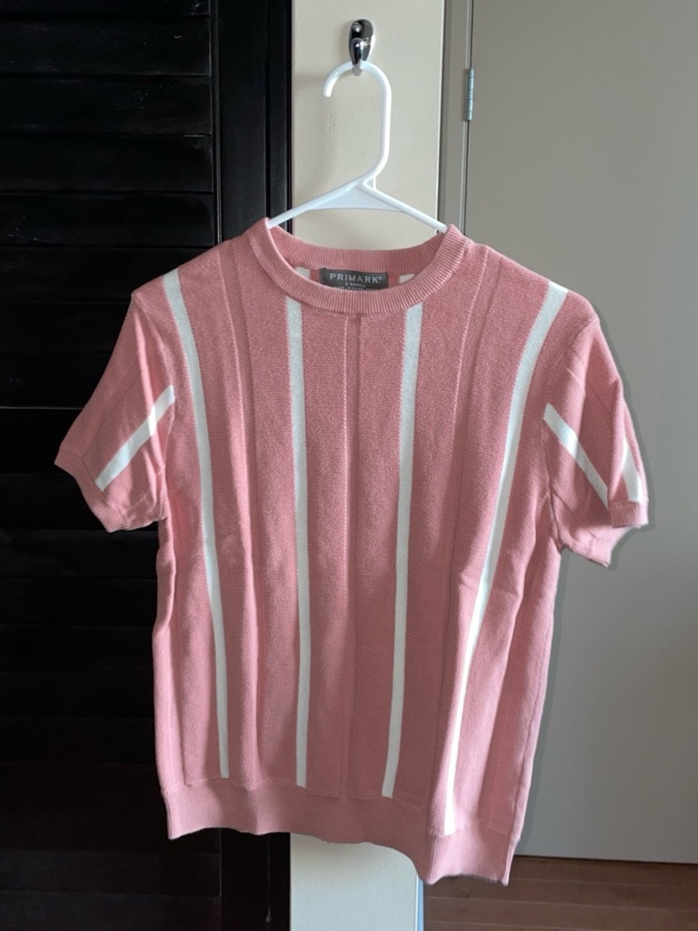 Primark Pink Short Sleeve Knit Top with White Stripes